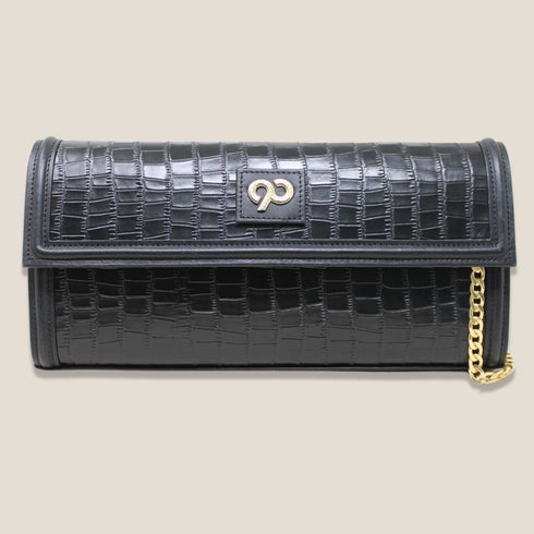 90 Feet Kaya Clutch Bag in Premium Genuine Leather (Black)